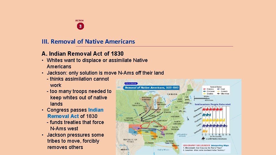 SECTION 3 III. Removal of Native Americans A. Indian Removal Act of 1830 •
