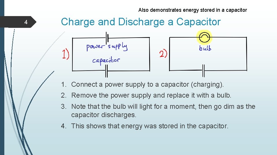 Also demonstrates energy stored in a capacitor 4 Charge and Discharge a Capacitor 1.