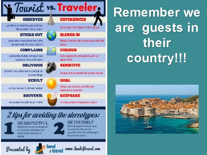 Remember we are guests in their country!!! 