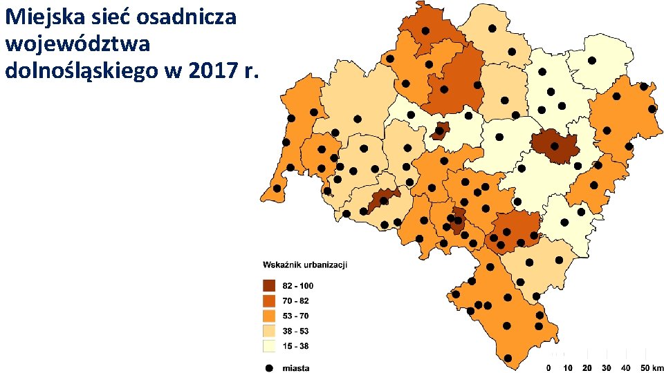 Miejska sieć osadnicza województwa dolnośląskiego w 2017 r. 