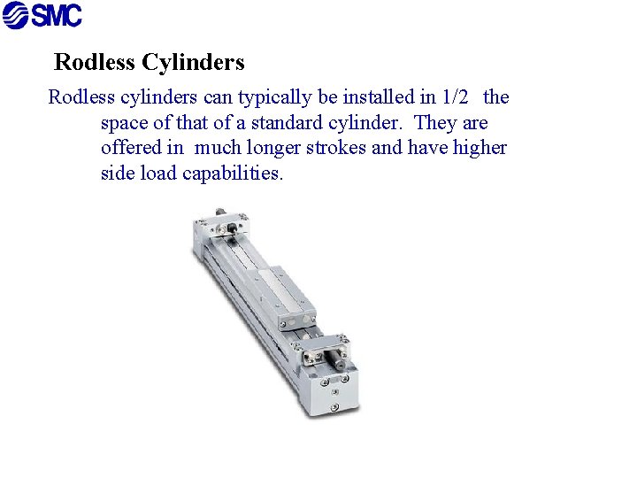 Rodless Cylinders Rodless cylinders can typically be installed in 1/2 the space of that