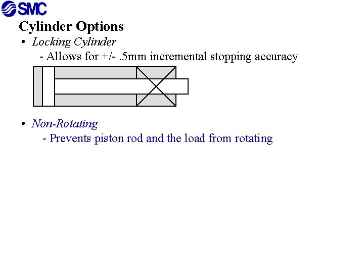 Cylinder Options • Locking Cylinder - Allows for +/-. 5 mm incremental stopping accuracy