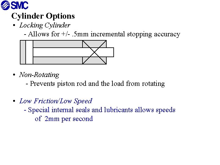 Cylinder Options • Locking Cylinder - Allows for +/-. 5 mm incremental stopping accuracy