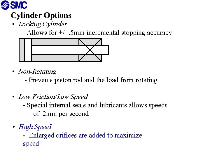 Cylinder Options • Locking Cylinder - Allows for +/-. 5 mm incremental stopping accuracy