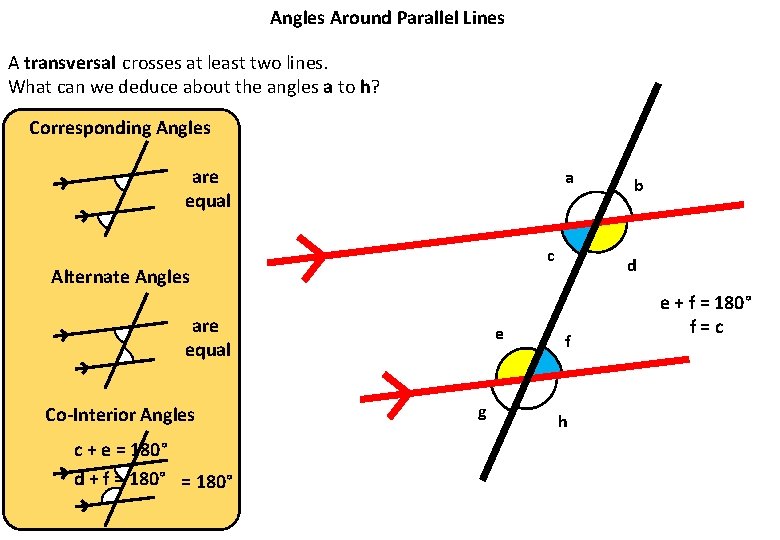 Angles Around Parallel Lines A transversal crosses at least two lines. What can we