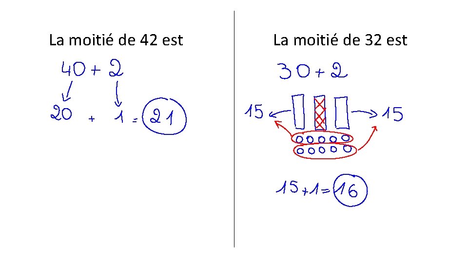 La moitié de 42 est La moitié de 32 est 