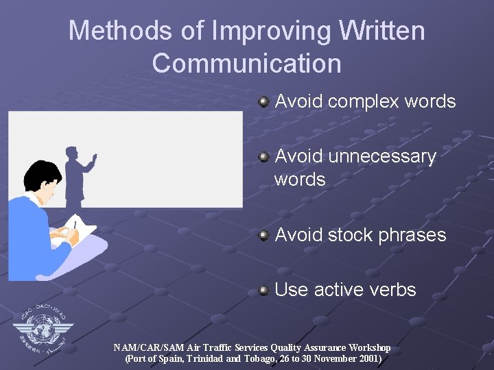Methods of Improving Written Communication Avoid complex words Avoid unnecessary words Avoid stock phrases