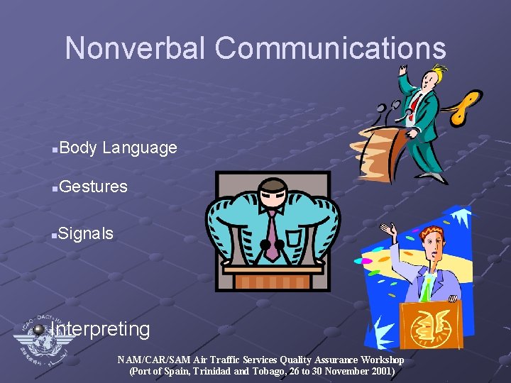 Nonverbal Communications Body Language n Gestures n Signals n Interpreting NAM/CAR/SAM Air Traffic Services