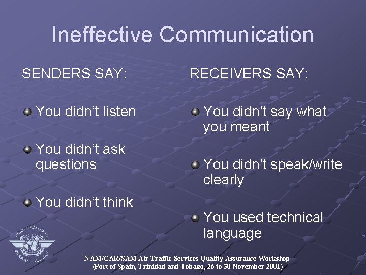 Ineffective Communication SENDERS SAY: You didn’t listen You didn’t ask questions You didn’t think