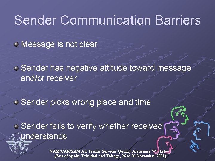 Sender Communication Barriers Message is not clear Sender has negative attitude toward message and/or