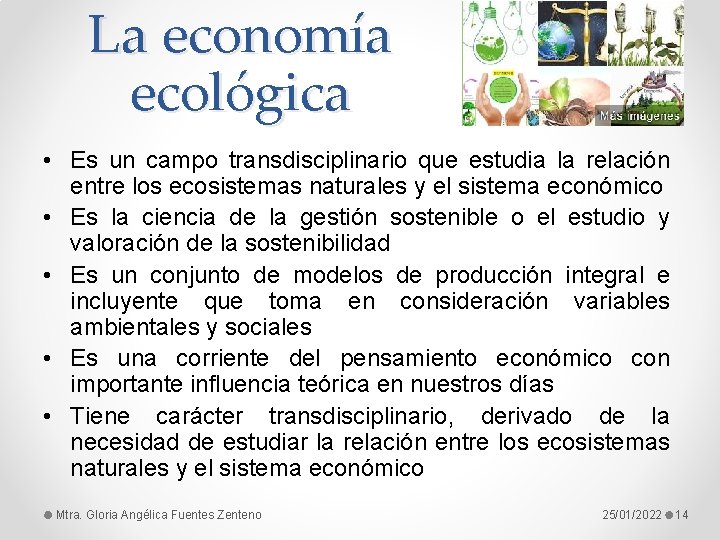 La economía ecológica • Es un campo transdisciplinario que estudia la relación entre los