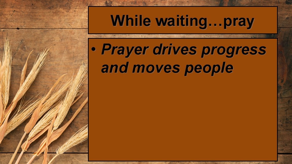 While waiting…pray • Prayer drives progress and moves people 
