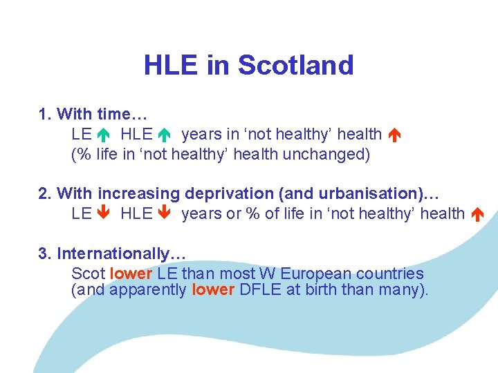 HLE in Scotland 1. With time… LE HLE years in ‘not healthy’ health (%