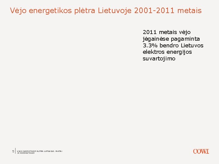 Vėjo energetikos plėtra Lietuvoje 2001 -2011 metais vėjo jėgainėse pagaminta 3. 3% bendro Lietuvos