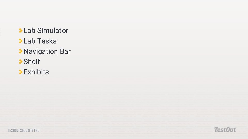 Lab Simulator Lab Tasks Navigation Bar Shelf Exhibits TESTOUT SECURITY PRO 