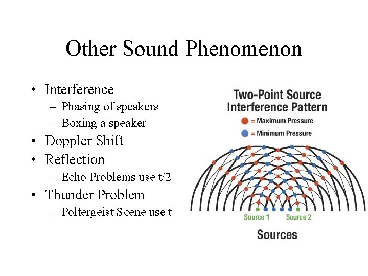 Other Sound Phenomenon • Interference – Phasing of speakers – Boxing a speaker •