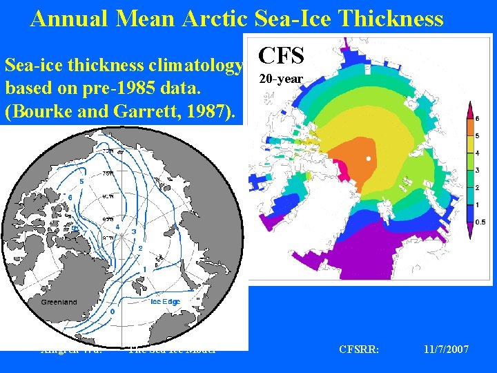 Annual Mean Arctic Sea-Ice Thickness Sea-ice thickness climatology CFS based on pre-1985 data. (Bourke