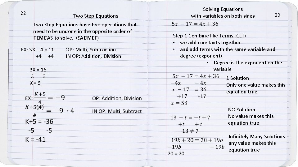 22 Two Step Equations have two operations that need to be undone in the