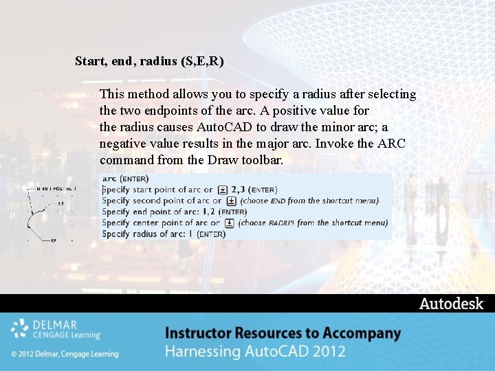 Start, end, radius (S, E, R) This method allows you to specify a radius Start, end, radius (S, E, R) This method allows you to specify a radius