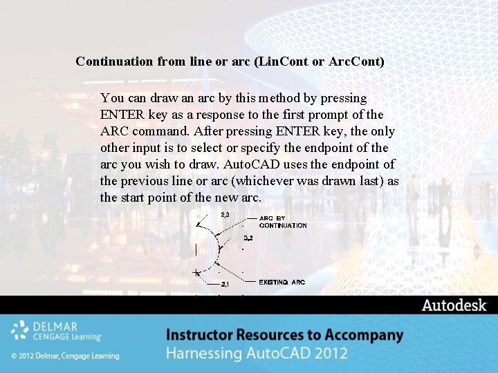Continuation from line or arc (Lin. Cont or Arc. Cont) You can draw an Continuation from line or arc (Lin. Cont or Arc. Cont) You can draw an