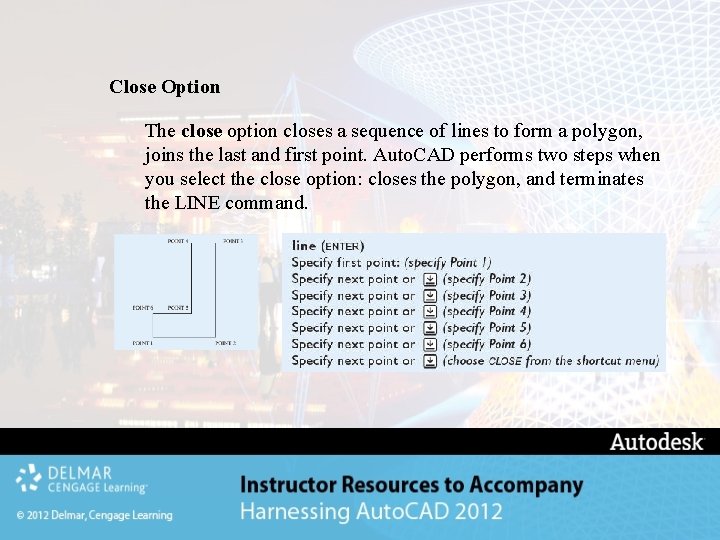 Close Option The close option closes a sequence of lines to form a polygon, Close Option The close option closes a sequence of lines to form a polygon,