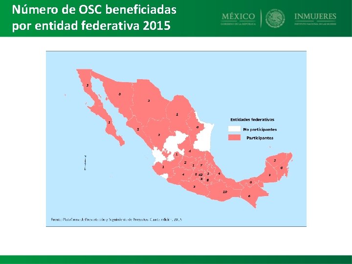 Número de OSC beneficiadas por entidad federativa 2015 
