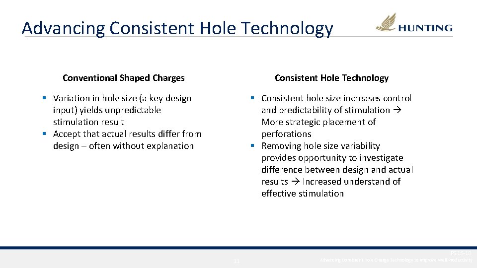 Advancing Consistent Hole Technology Conventional Shaped Charges Consistent Hole Technology § Variation in hole