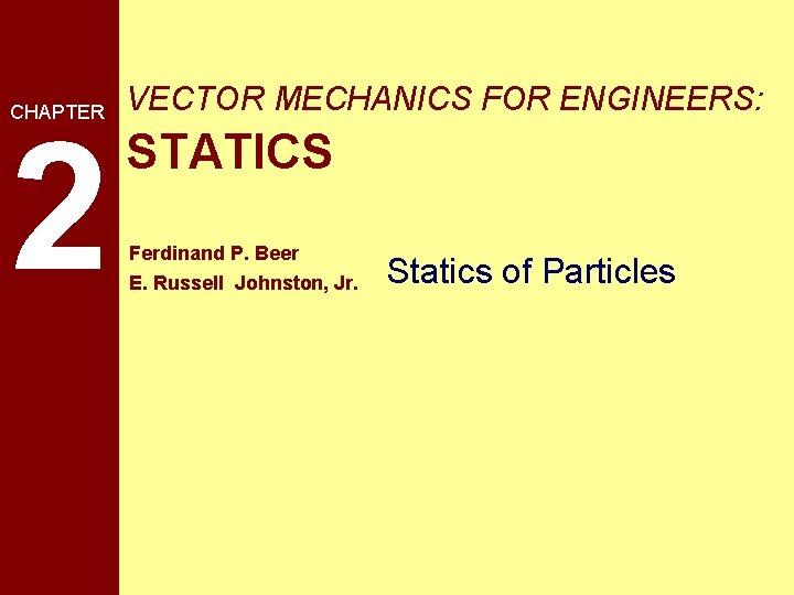 CHAPTER 2 VECTOR MECHANICS FOR ENGINEERS: STATICS Ferdinand P. Beer E. Russell Johnston, Jr.