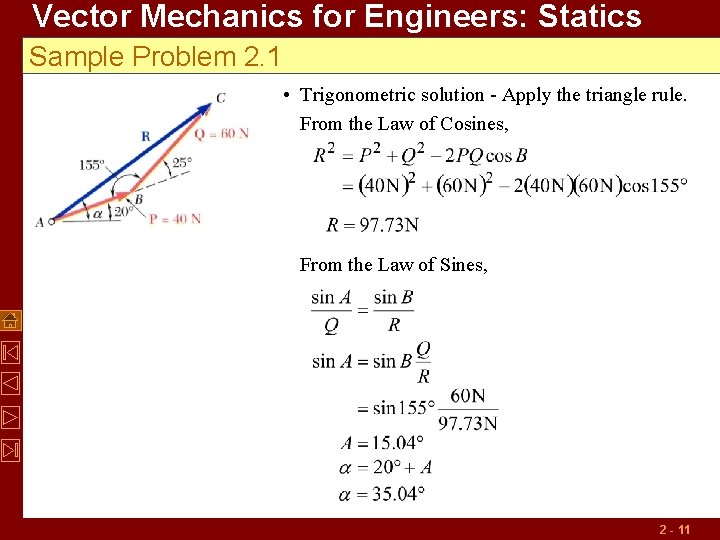 Vector Mechanics for Engineers: Statics Sample Problem 2. 1 • Trigonometric solution - Apply