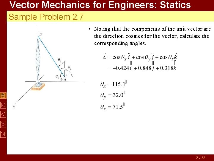 Vector Mechanics for Engineers: Statics Sample Problem 2. 7 • Noting that the components