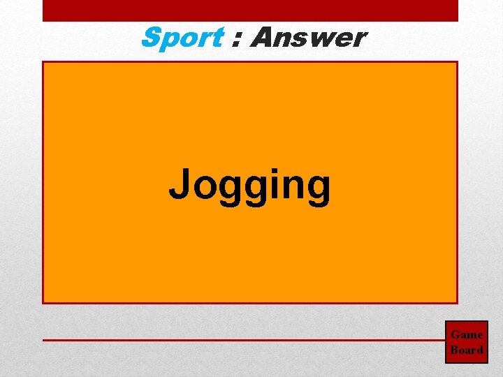 Sport : Answer Jogging Game Board 
