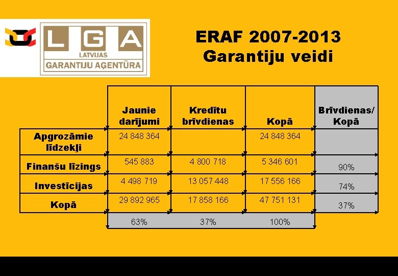 ERAF 2007 -2013 Garantiju veidi Jaunie darījumi Kredītu brīvdienas Kopā Apgrozāmie līdzekļi 24 848