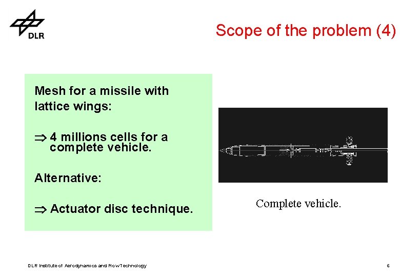 Scope of the problem (4) Mesh for a missile with lattice wings: 4 millions Scope of the problem (4) Mesh for a missile with lattice wings: 4 millions