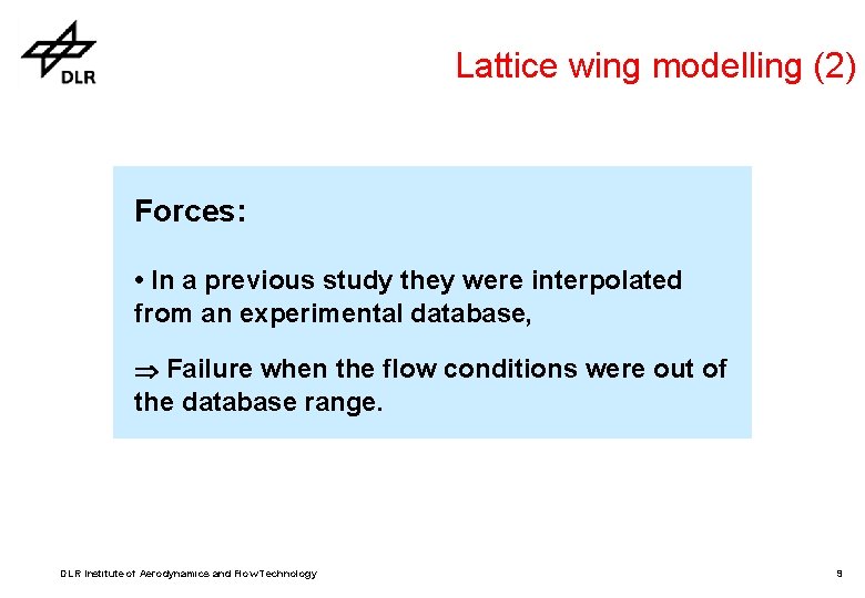 Lattice wing modelling (2) Forces: • In a previous study they were interpolated from Lattice wing modelling (2) Forces: • In a previous study they were interpolated from