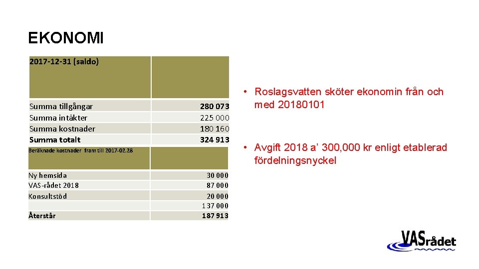 EKONOMI 2017 -12 -31 (saldo) Summa tillgångar Summa intäkter Summa kostnader Summa totalt 280