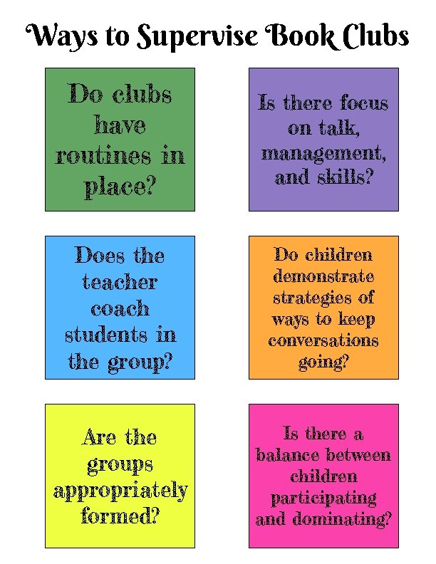 Ways to Supervise Book Clubs Do clubs have routines in place? Is there focus