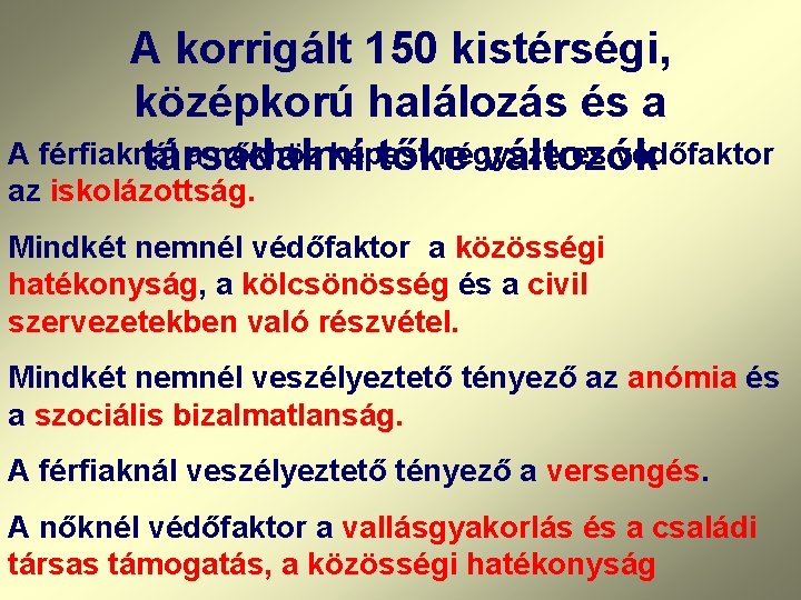 A korrigált 150 kistérségi, középkorú halálozás és a A férfiaknál a nőkhöz képest négyszeres