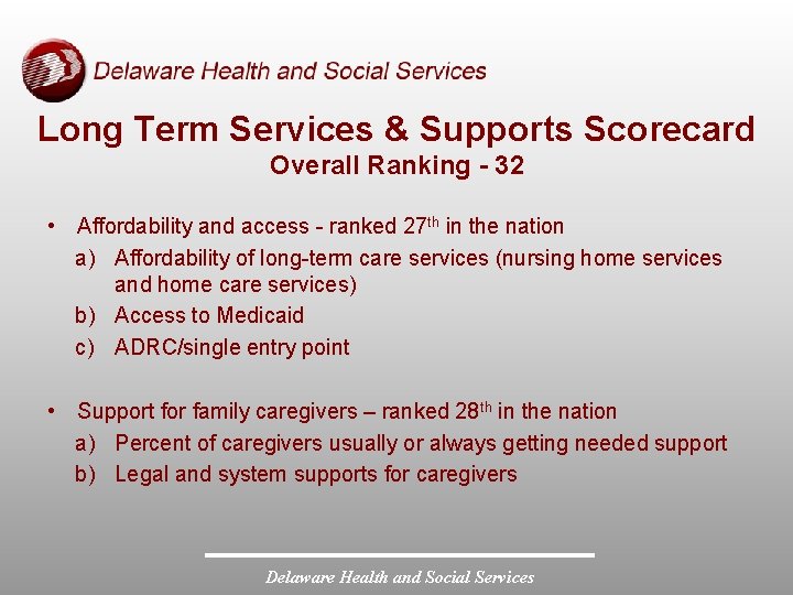 Long Term Services & Supports Scorecard Overall Ranking - 32 • Affordability and access