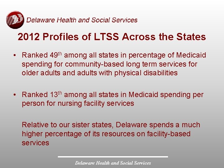 2012 Profiles of LTSS Across the States • Ranked 49 th among all states