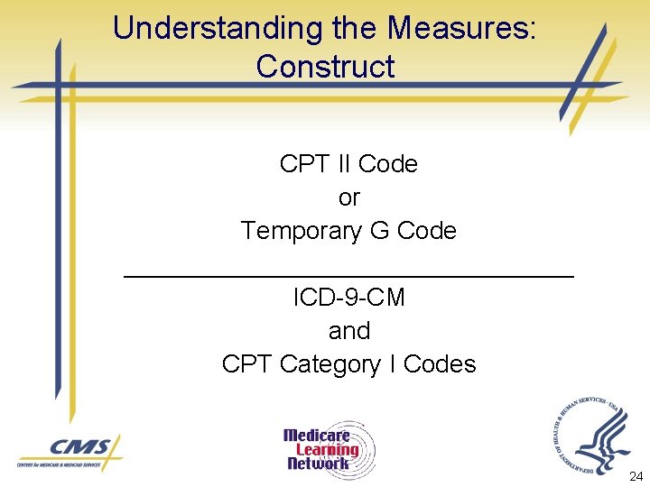 Understanding the Measures: Construct CPT II Code or Temporary G Code ________________ ICD-9 -CM