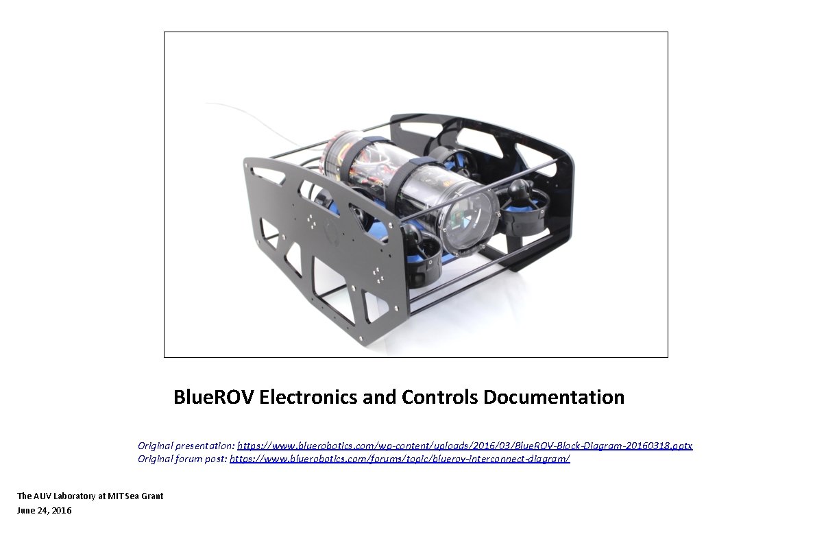 Blue. ROV Electronics and Controls Documentation Original presentation: https: //www. bluerobotics. com/wp-content/uploads/2016/03/Blue. ROV-Block-Diagram-20160318. pptx