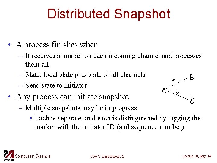 Distributed Snapshot • A process finishes when – It receives a marker on each