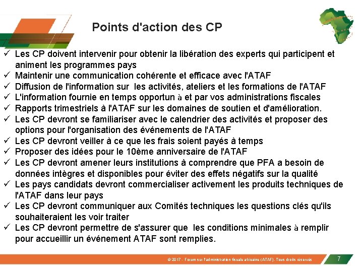 Points d'action des CP ü Les CP doivent intervenir pour obtenir la libération des