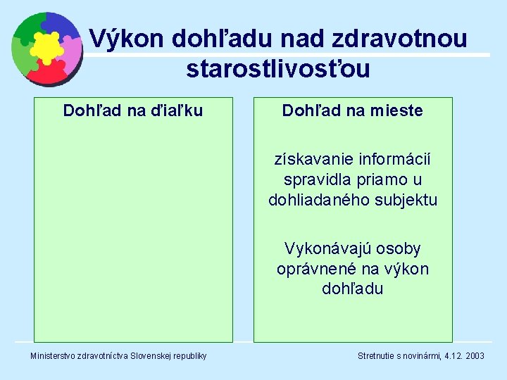 Výkon dohľadu nad zdravotnou starostlivosťou Dohľad na ďiaľku Dohľad na mieste získavanie informácií spravidla