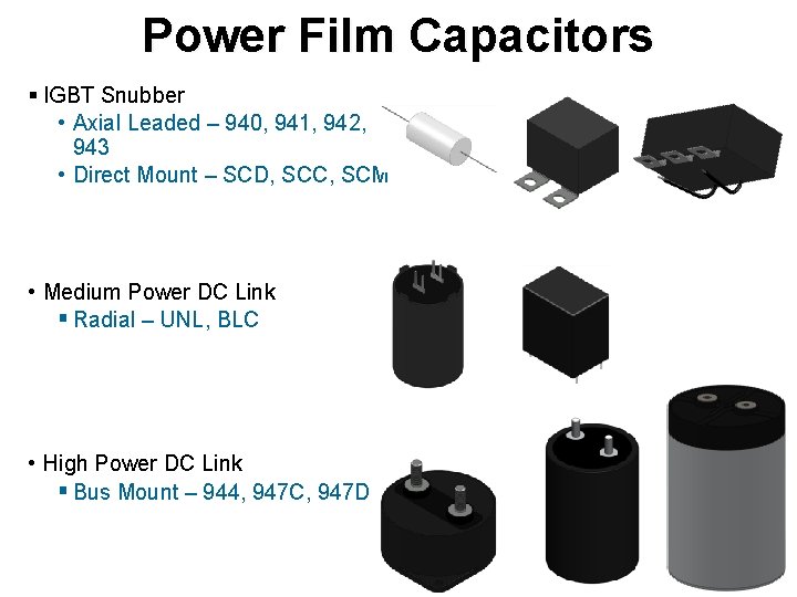 Power Film Capacitors § IGBT Snubber • Axial Leaded – 940, 941, 942, 943