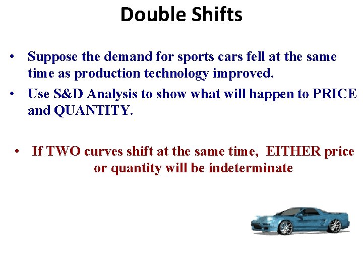 Double Shifts • Suppose the demand for sports cars fell at the same time