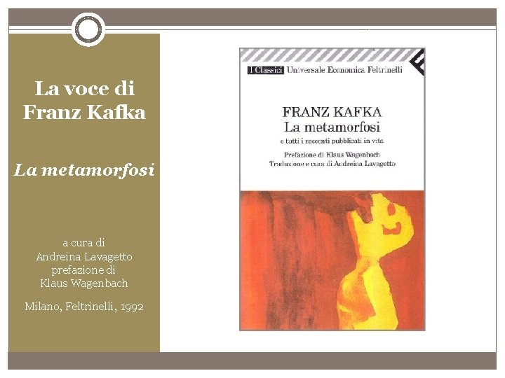 La voce di Franz Kafka La metamorfosi a cura di Andreina Lavagetto prefazione di