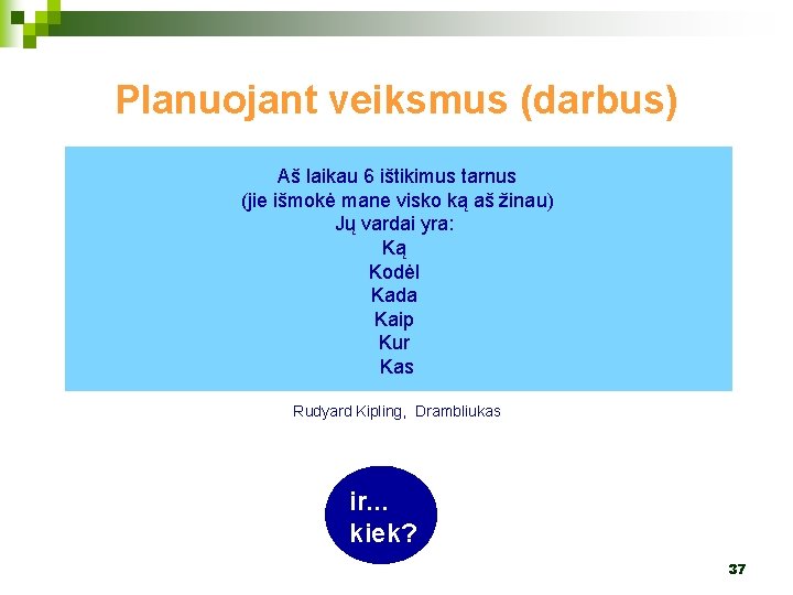 Planuojant veiksmus (darbus) Aš laikau 6 ištikimus tarnus (jie išmokė mane visko ką aš