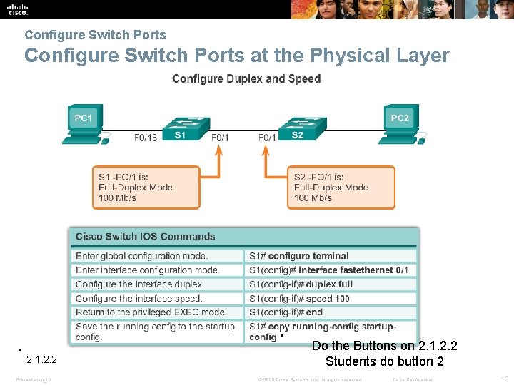 Configure Switch Ports at the Physical Layer 2. 1. 2. 2 Presentation_ID Do the