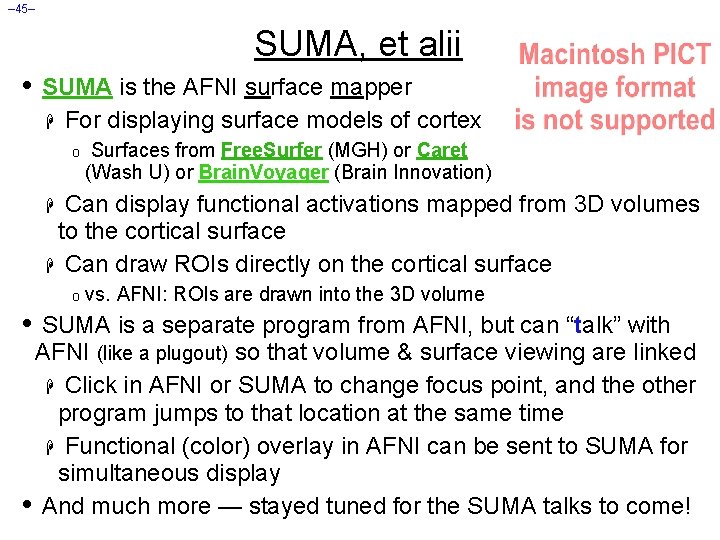 – 45– SUMA, et alii • SUMA is the AFNI surface mapper H For